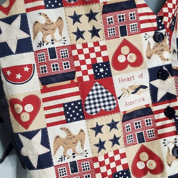 Vintage 90s Ivy Club Classics Patriotic Quilted Print Women's Vest, L/XL - Picture 2 of 5